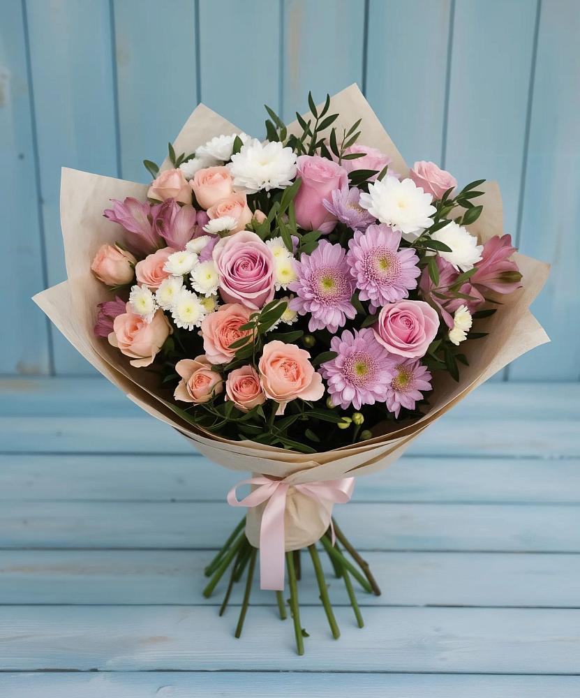 Букет цветов из: Хризантемы, Розы и Альстромерии в Маршале Жукове